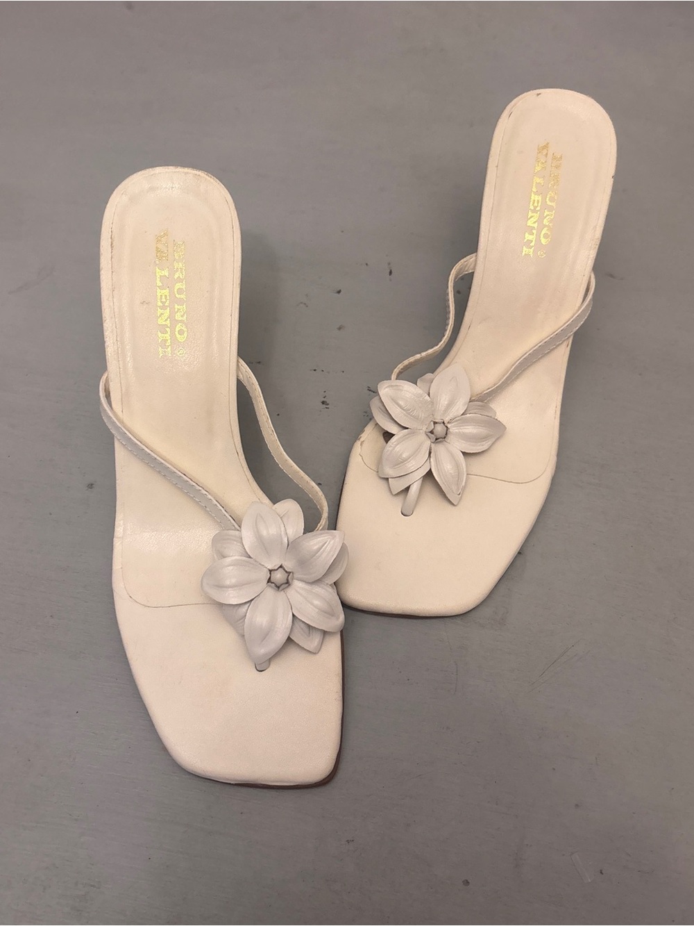 Cream Floral Leather Slide Mules